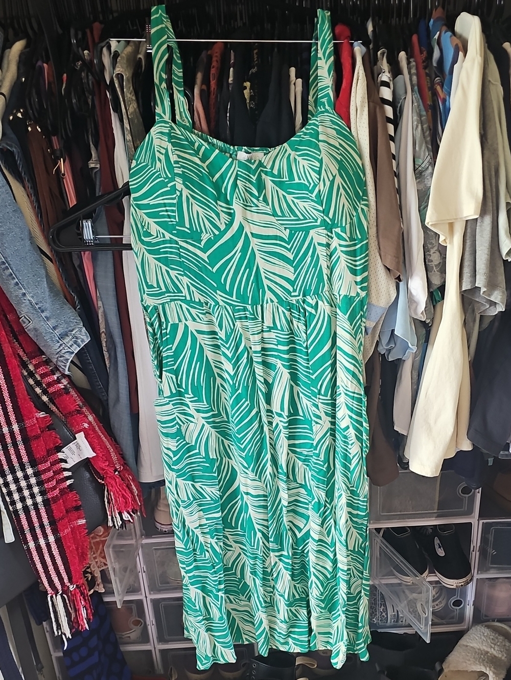 Green Leaf-Print Sundress - Sleeveless Summer Dress With Pockets!